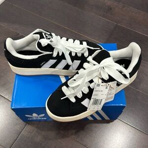 NIB Men’s Adidas Campus Black with White Stripes Size 7.5